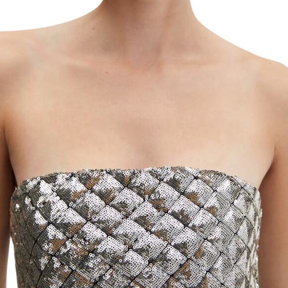 Mango MNG Strapless Sequin Quilted One Piece Jumpsuit Gold Black Size S - Picture 3 of 11